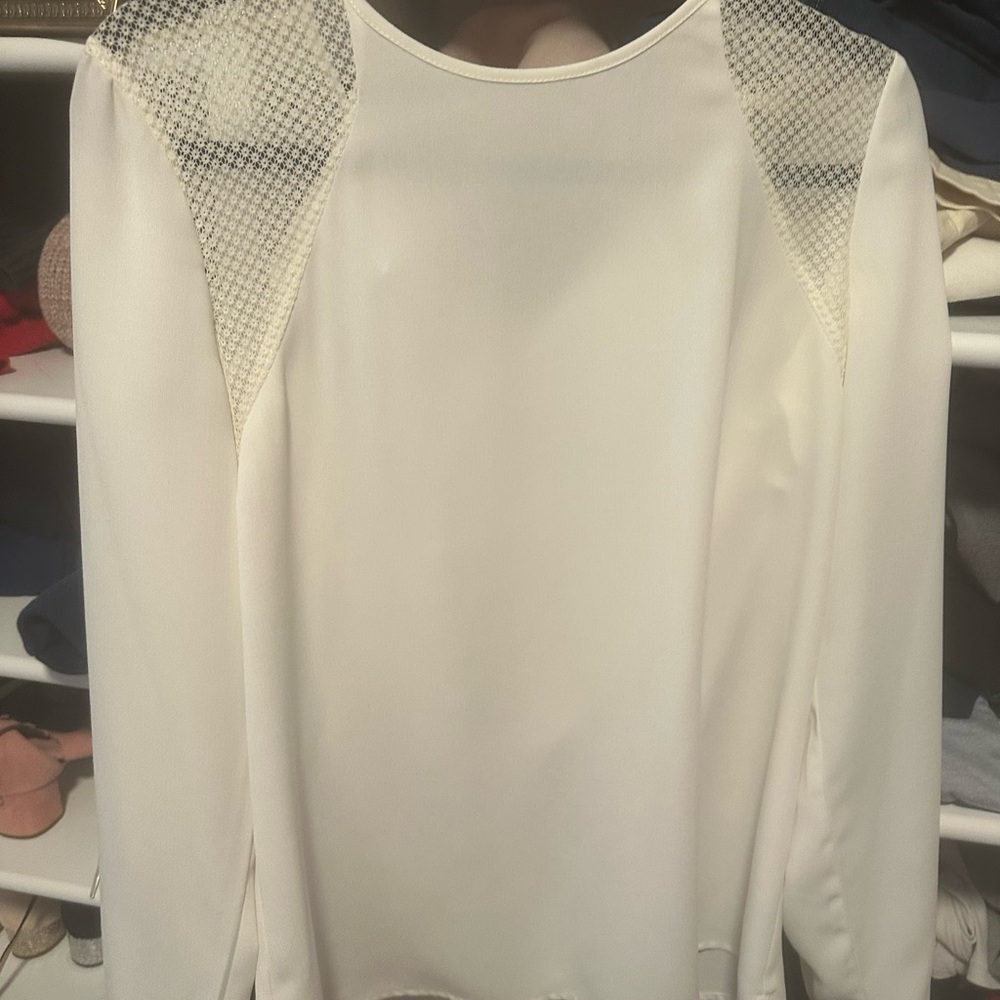 Long Tall Sally Ivory Blouse with Mesh Detail
